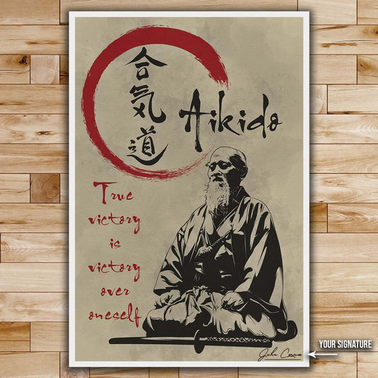 Aikido Wall Art - Aikido Poster - Aikido Canvas - True Victory Is Victory Over Oneself - Morihei Ueshiba - AI004 - Vertical Poster - Vertical Canvas