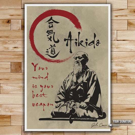 Aikido Wall Art - Aikido Poster - Aikido Canvas - Your Mind Is Your Best Weapon - Morihei Ueshiba - AI003 - Vertical Poster - Vertical Canvas