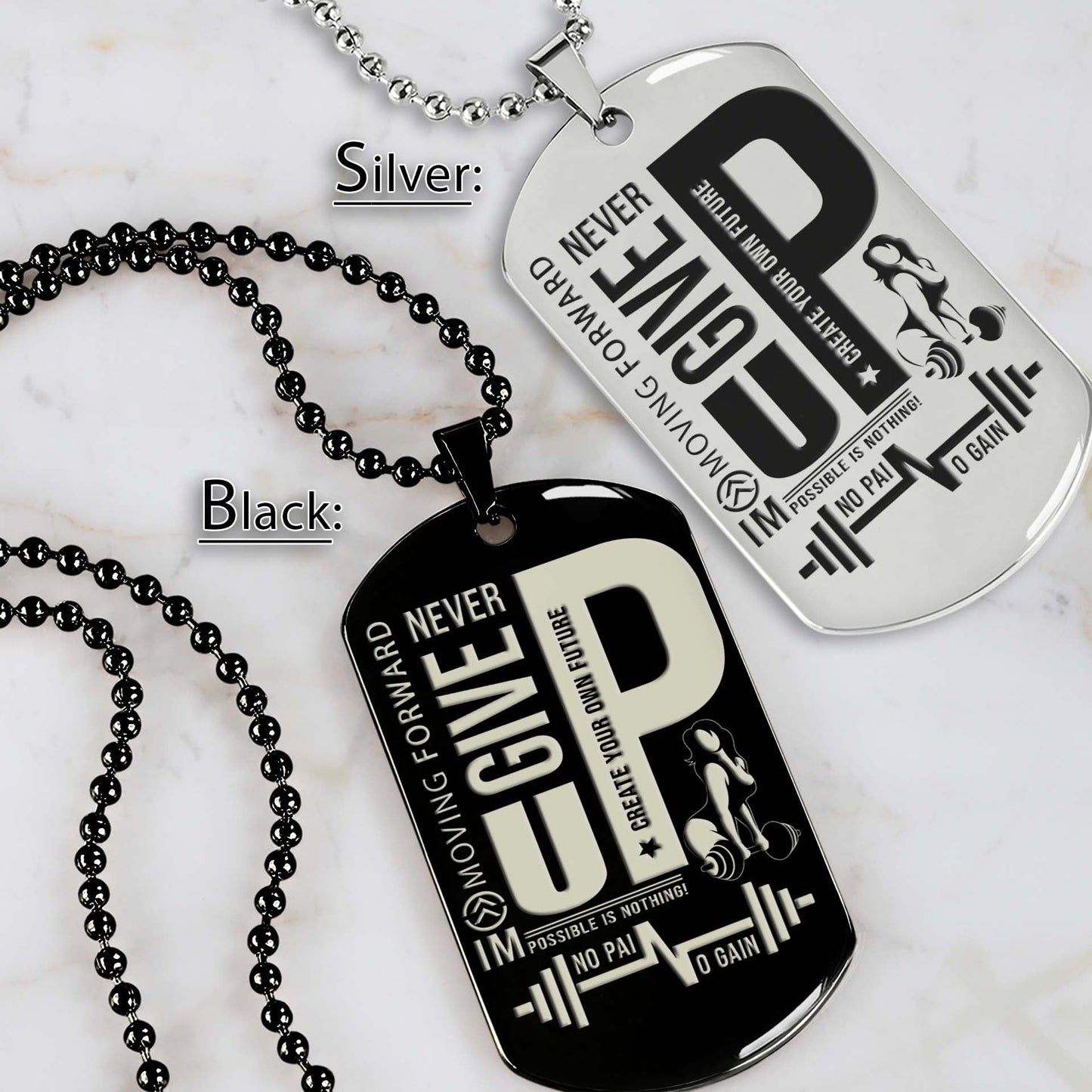 Gym Dog Tag - Gym Necklace - Fitness Woman - Never Give Up - The Pain You Feel Today Is The Strength You Feel Tomorrow - Gym - Fitness Center - Workout - Engrave Dog Tag