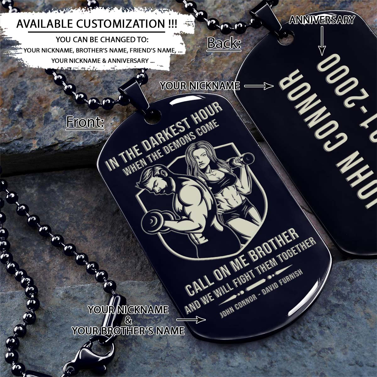 Gym Dog Tag - Gym Necklace - Call On Me Brother - Gym - Fitness Center - Workout - Engrave Dog Tag