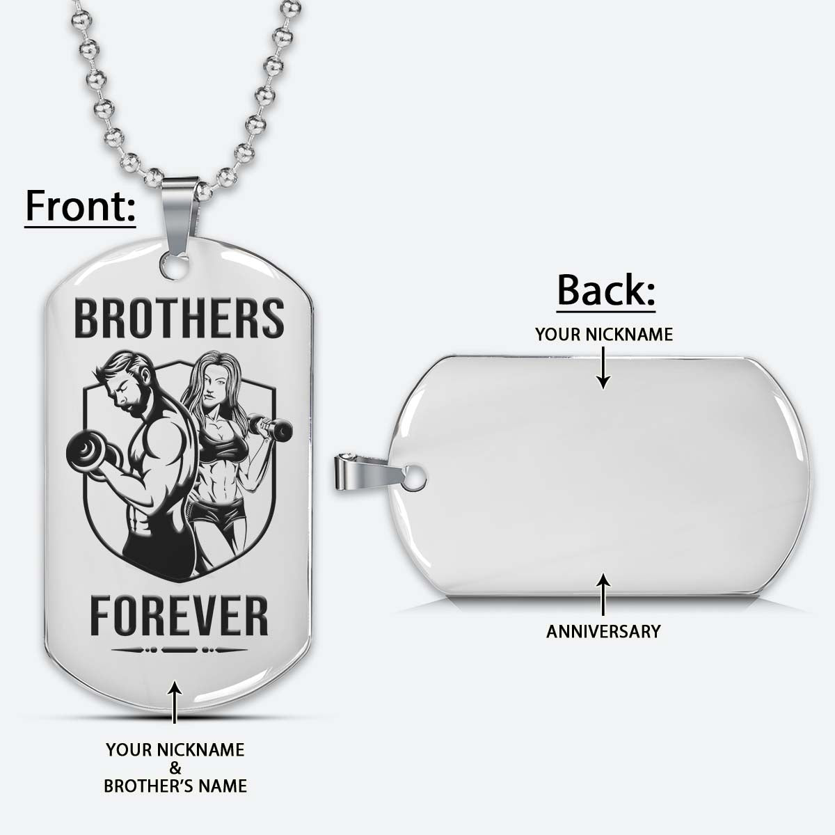 Gym Dog Tag - Gym Necklace - Brothers Forever - Gym - Fitness Center - Workout - Engrave Dog Tag