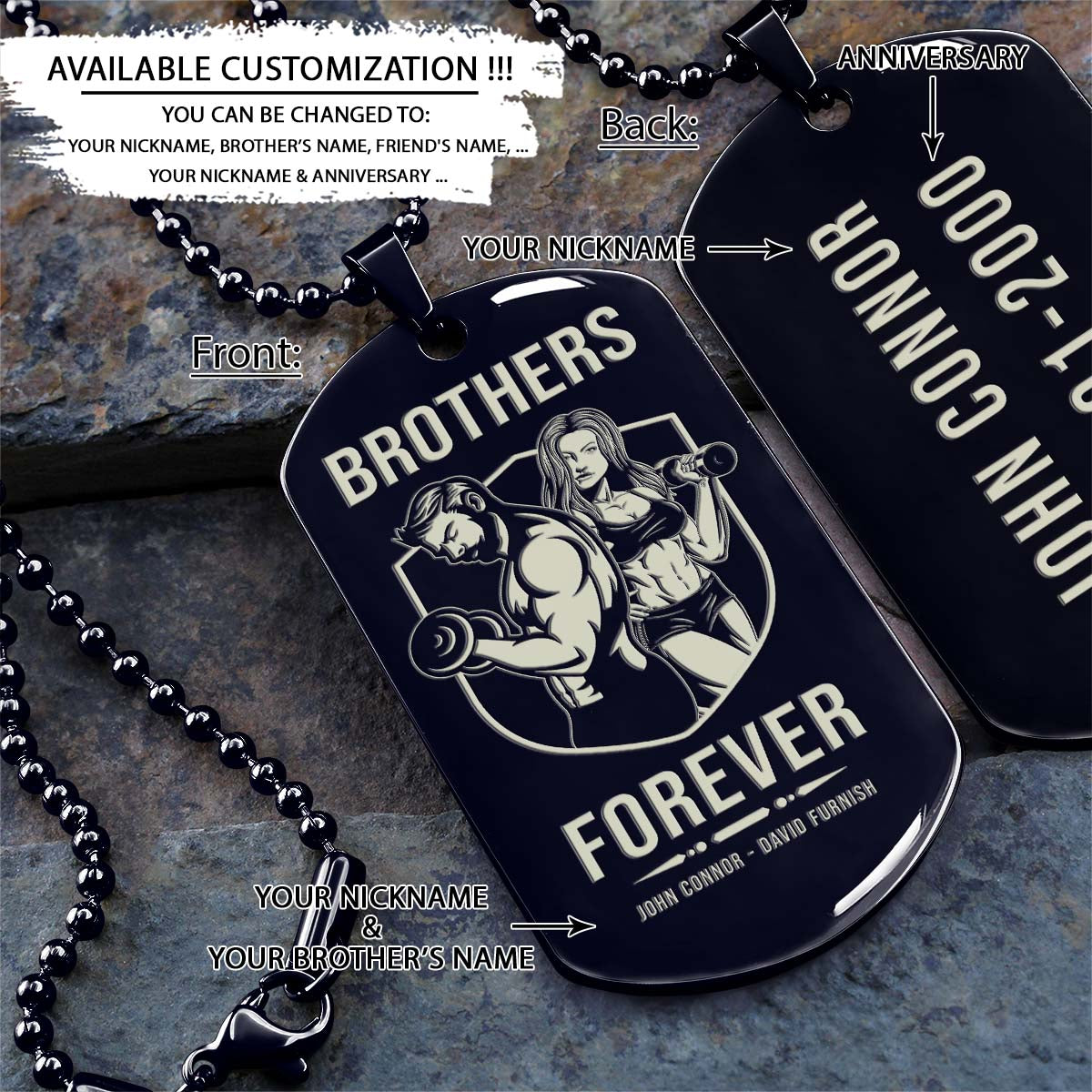 Gym Dog Tag - Gym Necklace - Brothers Forever - Gym - Fitness Center - Workout - Engrave Dog Tag