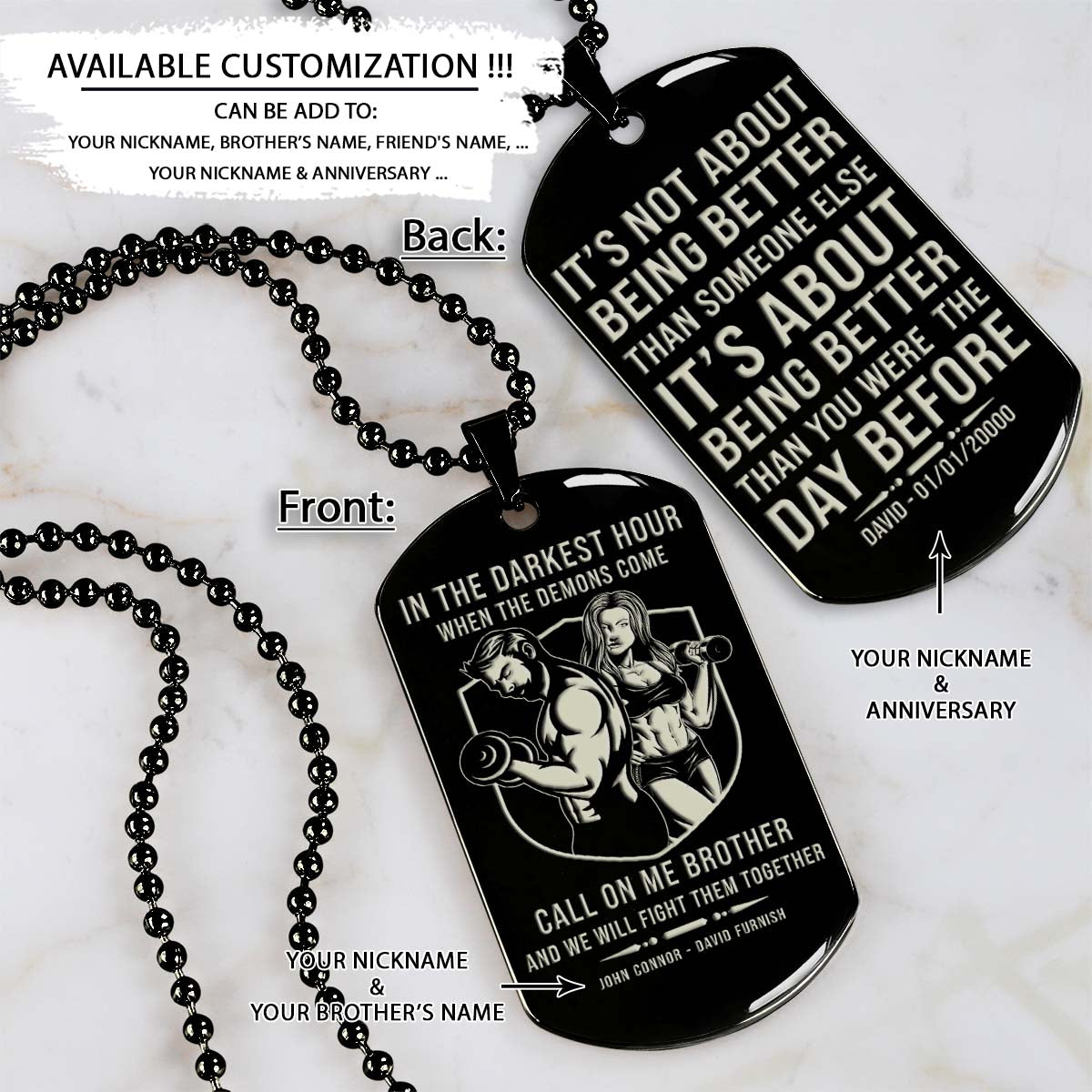 Gym Dog Tag - Gym Necklace - Call On Me Brother - It's About Being Better Than You Were The Day Before - Gym - Fitness Center - Workout - Engrave Dog Tag