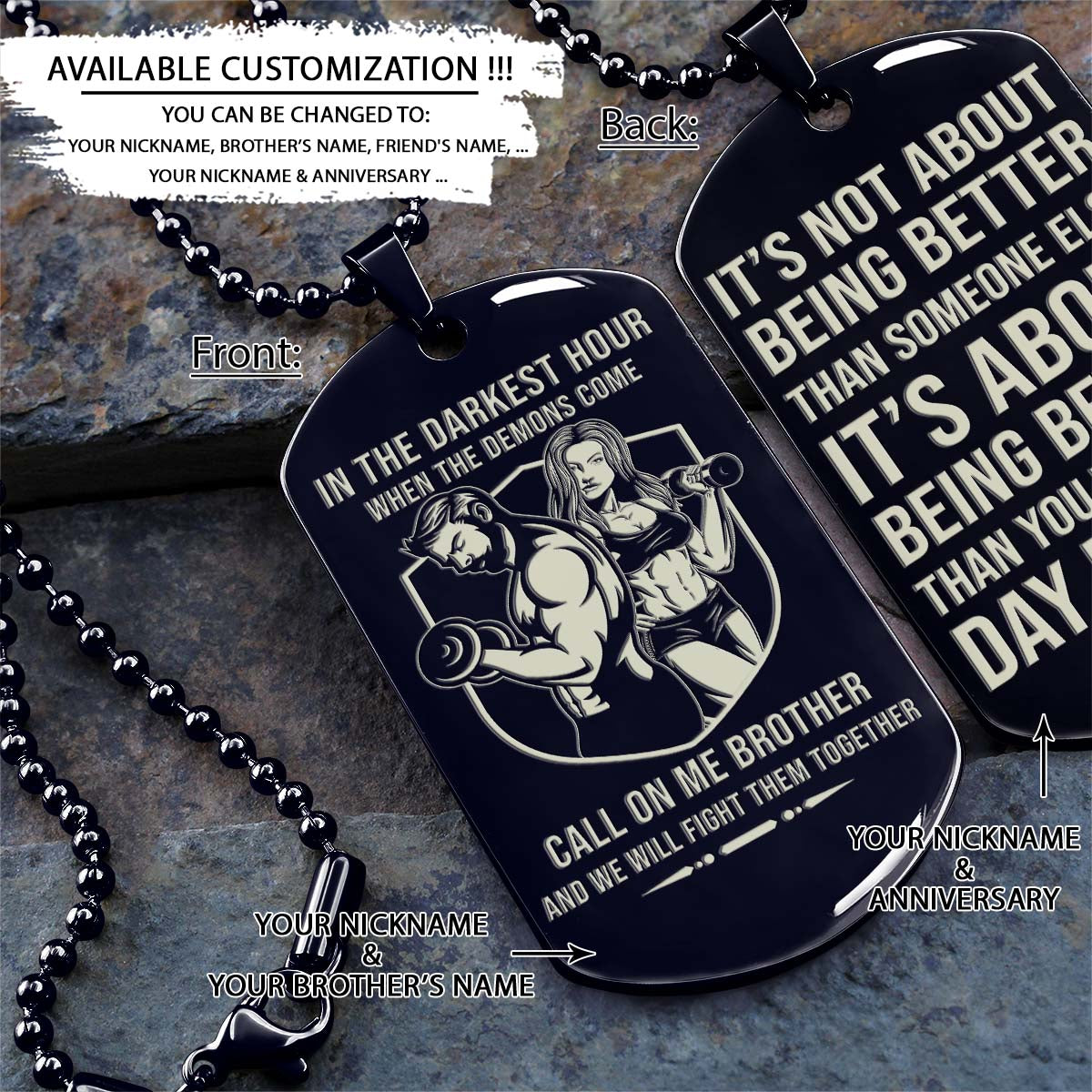 Gym Dog Tag - Gym Necklace - Call On Me Brother - It's About Being Better Than You Were The Day Before - Gym - Fitness Center - Workout - Engrave Dog Tag