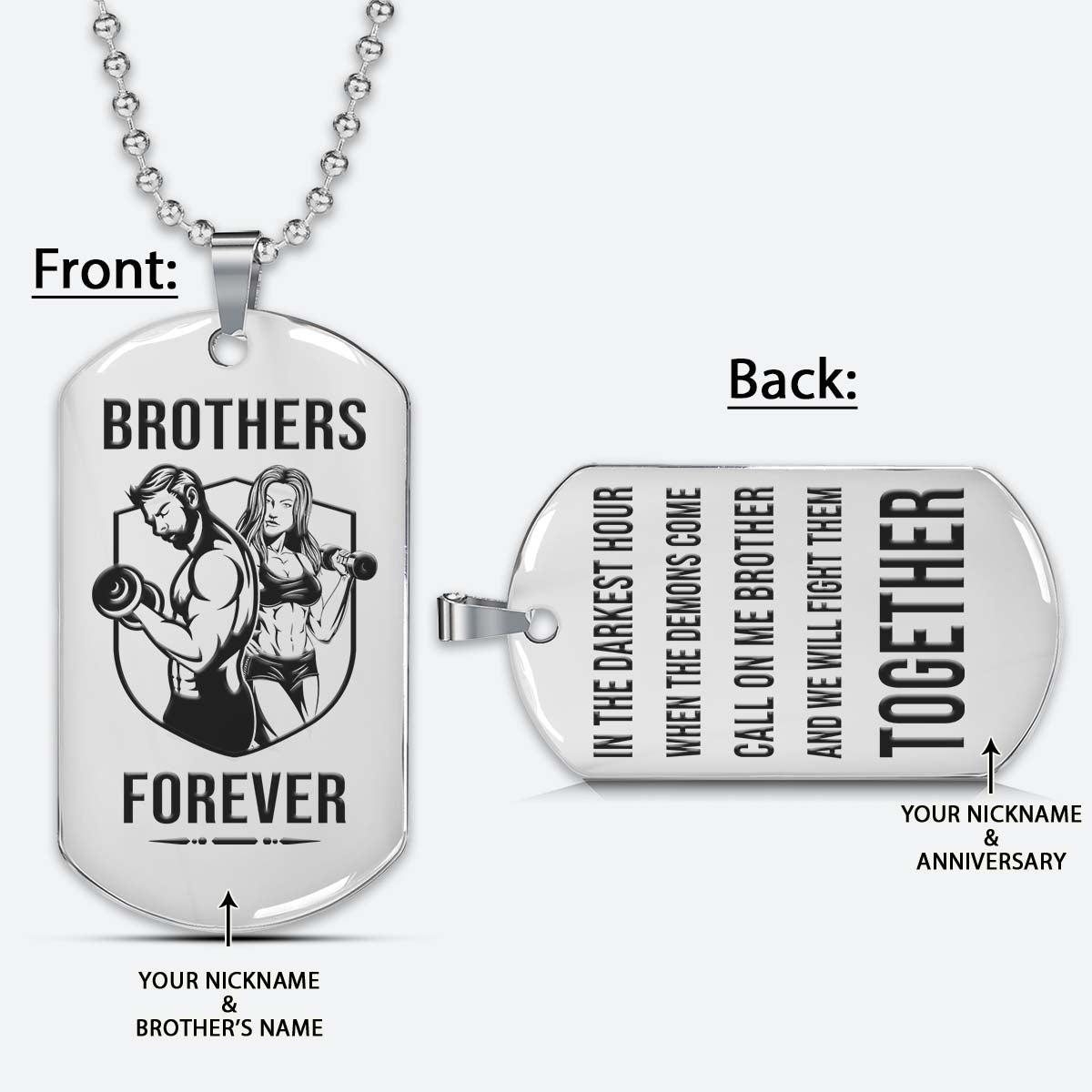 Gym Dog Tag - Gym Necklace - Brothers Forever - Call On Me Brother - Gym - Fitness Center - Workout - Engrave Dog Tag