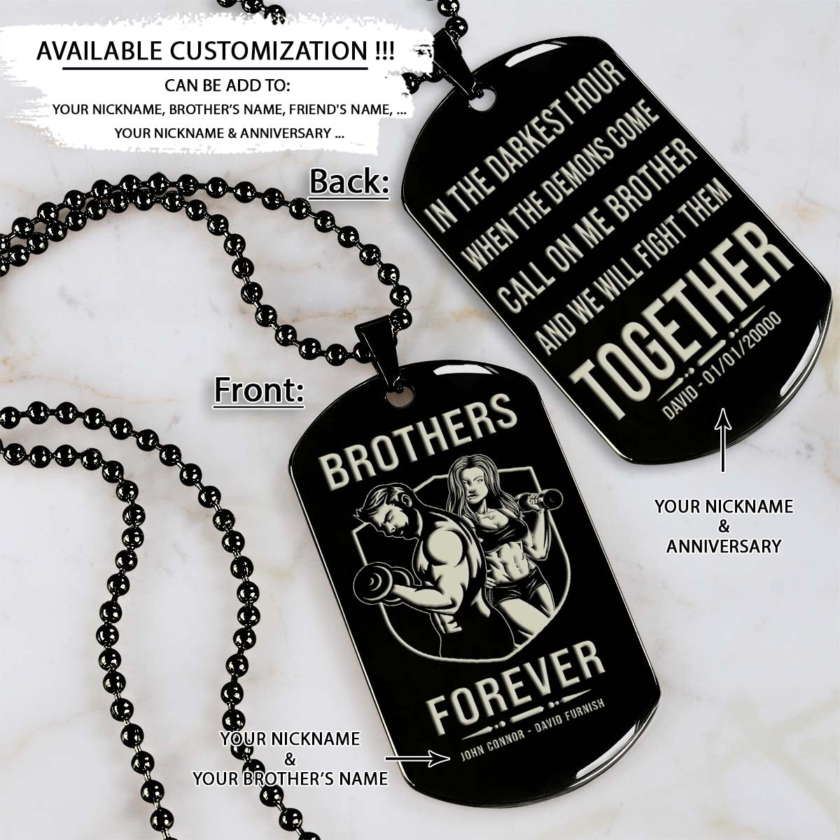 Gym Dog Tag - Gym Necklace - Brothers Forever - Call On Me Brother - Gym - Fitness Center - Workout - Engrave Dog Tag