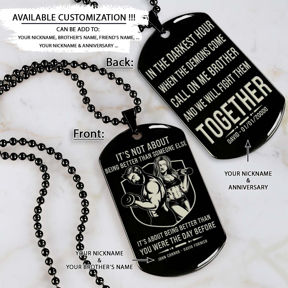 Gym Dog Tag - Gym Necklace - Call On Me Brother - It's About Being Better Than You Were The Day Before - Gym - Fitness Center - Workout - Engrave Dog Tag