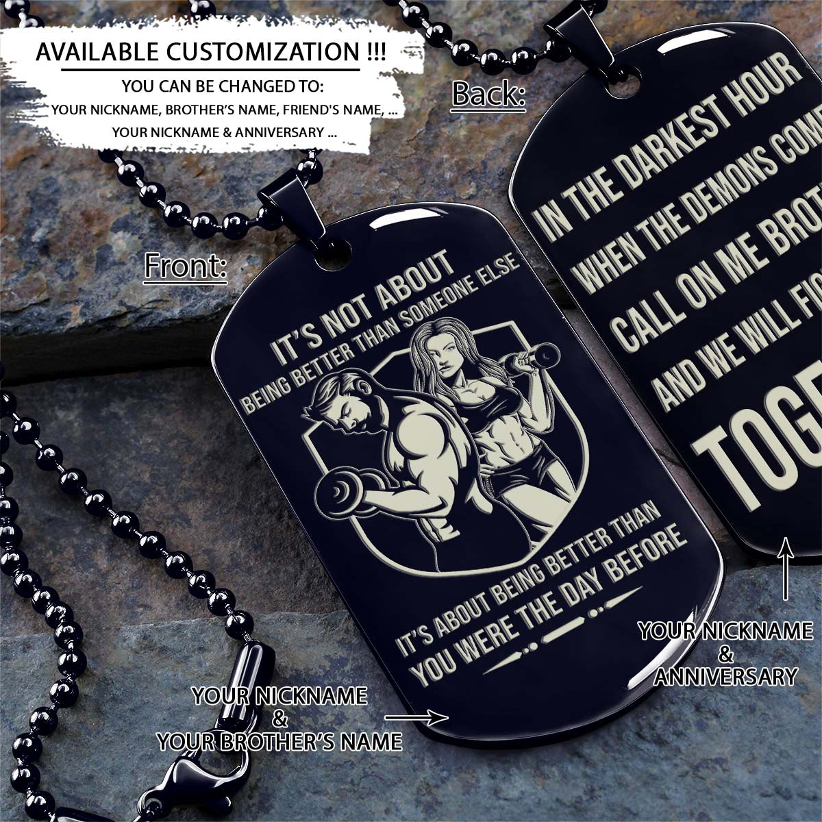 Gym Dog Tag - Gym Necklace - Call On Me Brother - It's About Being Better Than You Were The Day Before - Gym - Fitness Center - Workout - Engrave Dog Tag
