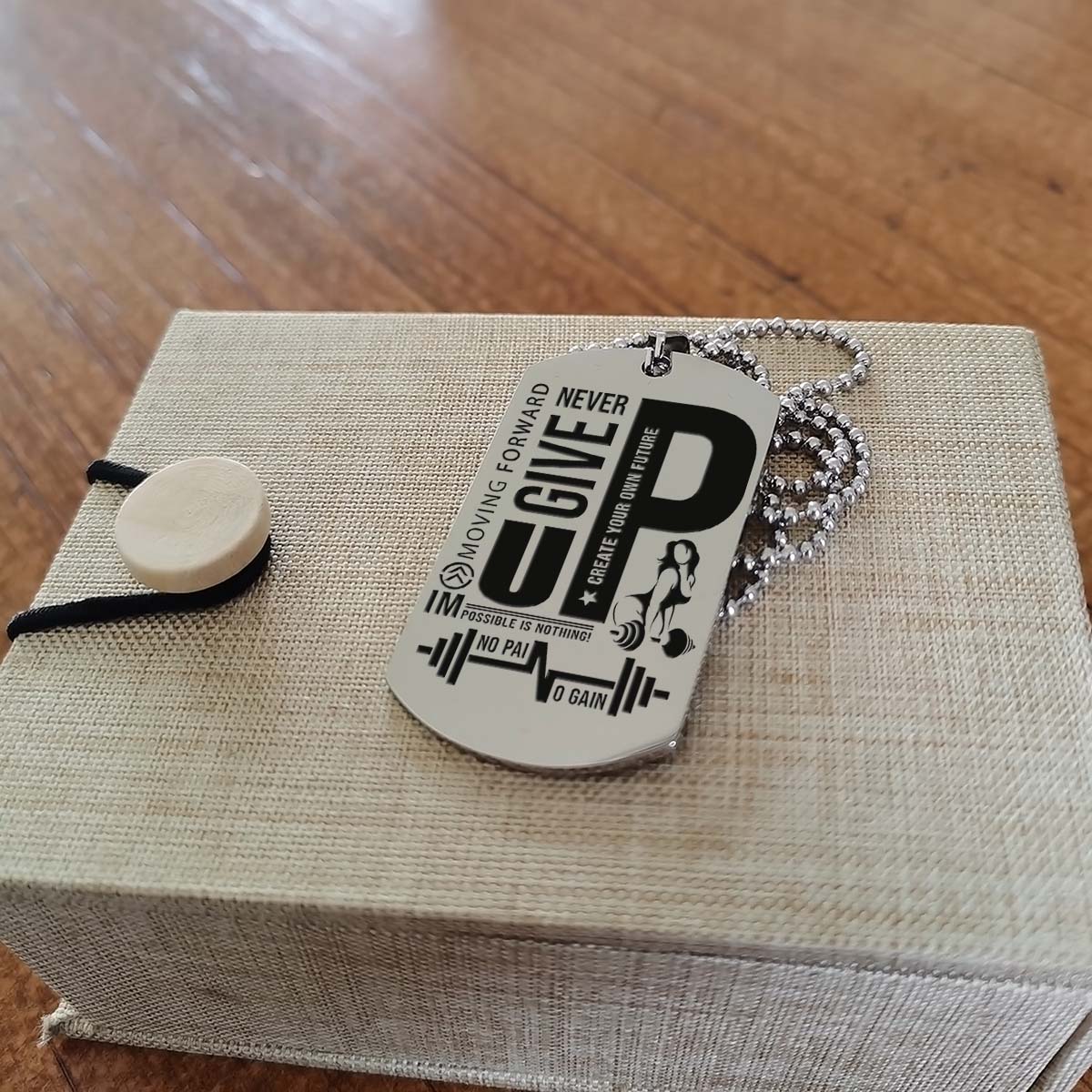 Gym Dog Tag - Gym Necklace - Fitness Woman - Never Give Up - The Pain You Feel Today Is The Strength You Feel Tomorrow - Gym - Fitness Center - Workout - Engrave Dog Tag