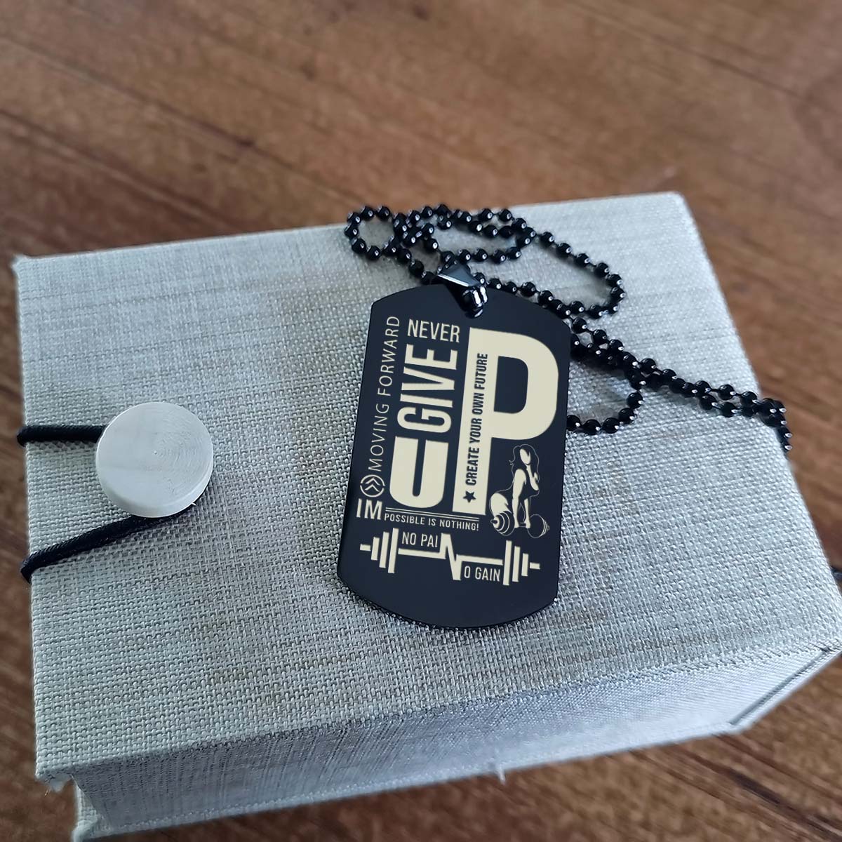 Gym Dog Tag - Gym Necklace - Fitness Woman - Never Give Up - The Pain You Feel Today Is The Strength You Feel Tomorrow - Gym - Fitness Center - Workout - Engrave Dog Tag