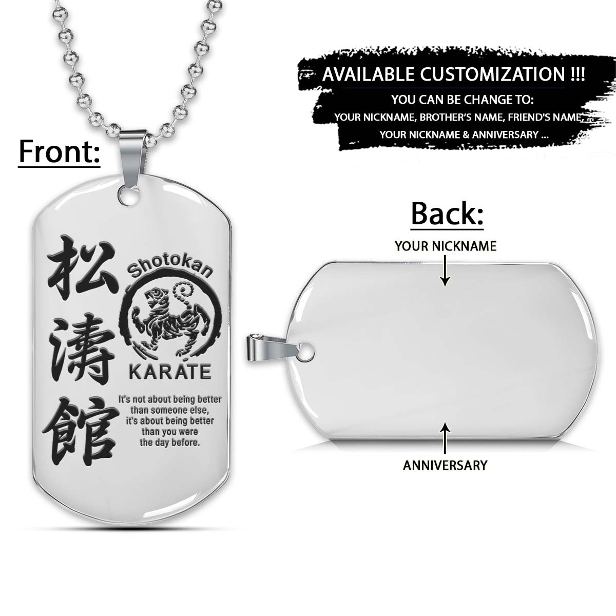 Karate Dog Tag - It’s About Being Better Than You Were The Day Before - Shotokan Karate - Karate Necklace - Engrave Dog Tag