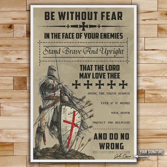 Knight Templar Wall Art - Knight Templar Poster - Knight Templar Canvas - Be Without Fear - KT017 - Vertical Poster - Vertical Canvas