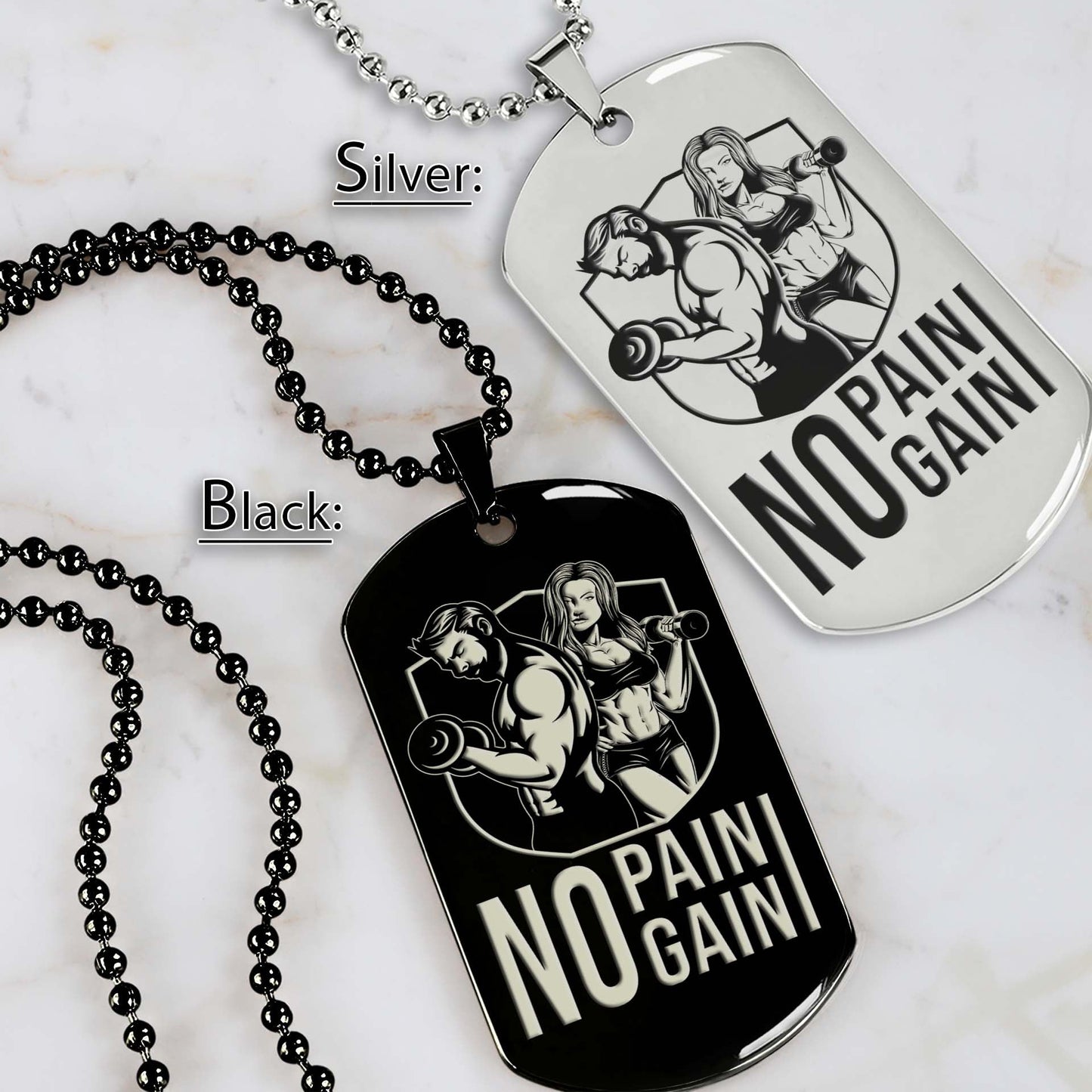 Gym Dog Tag - Gym Necklace - No Pain - No Gain - It's About Being Better Than You Were The Day Before - Gym - Fitness Center - Workout - Engrave Dog Tag