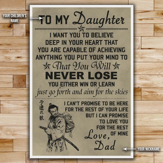 Samurai Wall Art - Samurai Poster - Samurai Canvas - To My Daughter - SA037 - Vertical Poster - Vertical Canvas