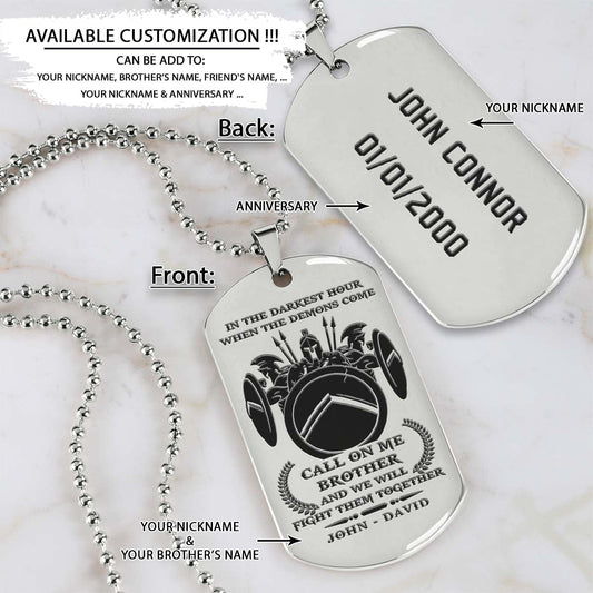 Spartan Dog Tag - Call On Me Brother - Spartan Warrior - Sparta - Leonidas - Gladiator - Spartan Necklace - Engrave Dog Tag