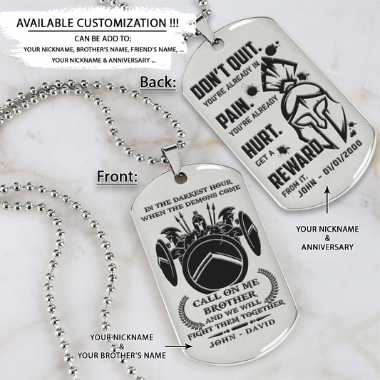 Spartan Dog Tag - Call On Me Brother - Don't Quit - Spartan Warrior - Sparta - Leonidas - Gladiator - Spartan Necklace - Engrave Dog Tag