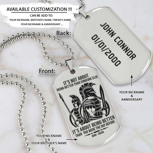 Spartan Dog Tag - It's About Being Better Than You Were The Day Before - Spartan Warrior - Sparta - Leonidas - Gladiator - Spartan Necklace - Engrave Dog Tag
