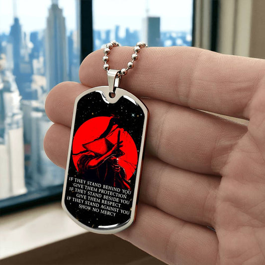 Samurai - IF - Show No Mercy - Bushido - Katana - Ronin - Galaxy - Black Dog Tag - Samurai Dog Tag - Military Ball Chain - Luxury Dog Tag