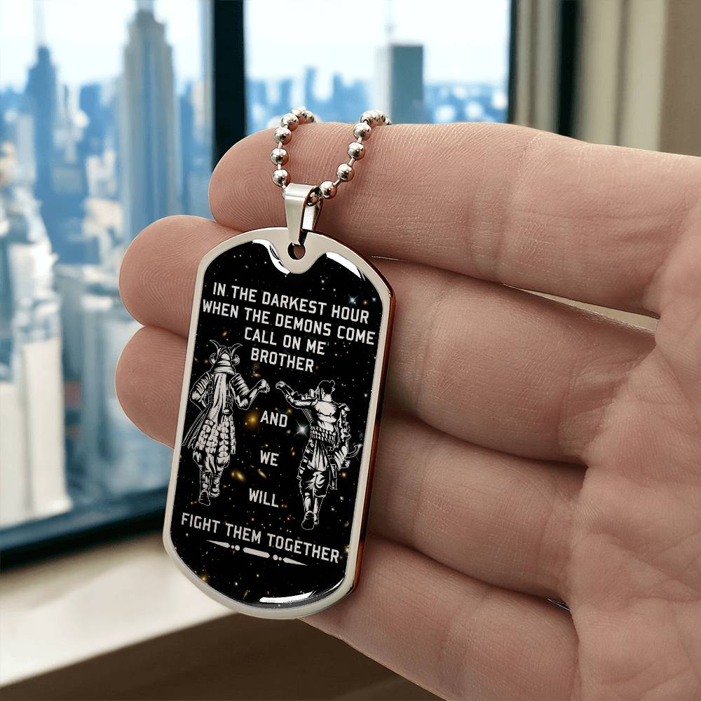 Samurai - Call On me Brother - Bushido - Katana - Ronin - Miyamoto Musashi - Galaxy - Black Dog Tag - Samurai Dog Tag - Military Ball Chain - Luxury Dog Tag