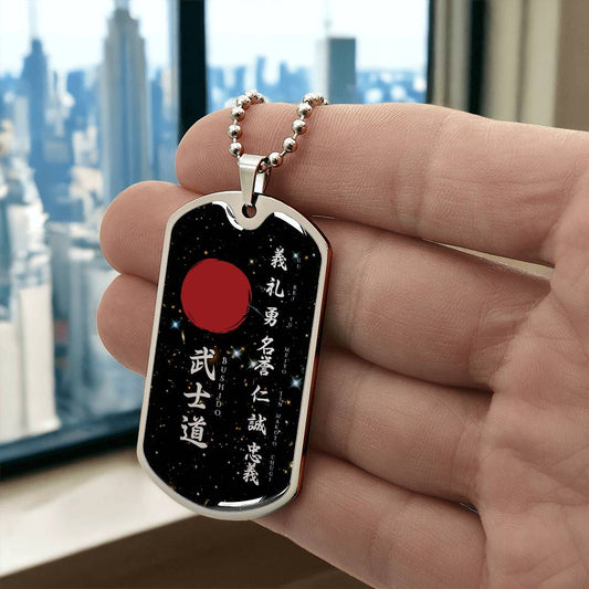 Samurai - The Seven Virtures Of Bushido - Bushido - Katana - Ronin - Galaxy - Black Dog Tag - Samurai Dog Tag - Military Ball Chain - Luxury Dog Tag