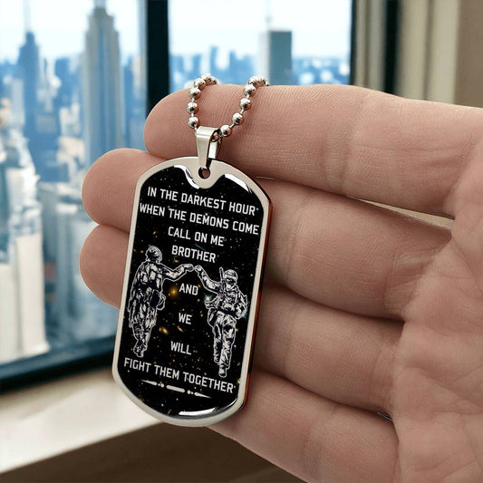 Soldier - Call On Me Brother - Army - Marine - Galaxy - Black Dog Tag - Soldier Dog Tag - Military Ball Chain - Luxury Dog Tag