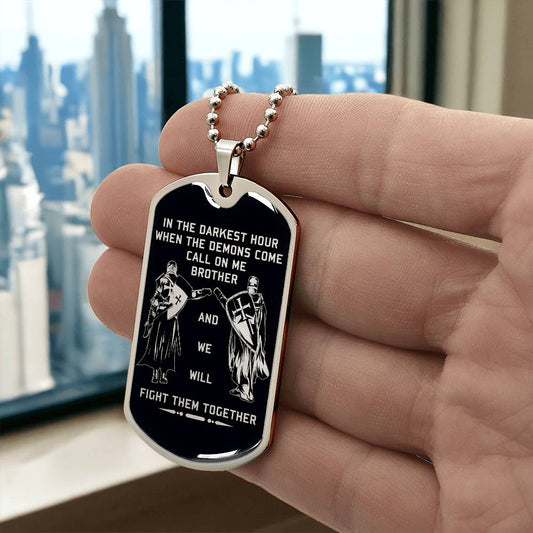 Knight Templar - Call On Me Brother - Black Dog Tag - Knight Templar Dog Tag.png - Military Ball Chain - Luxury Dog Tag