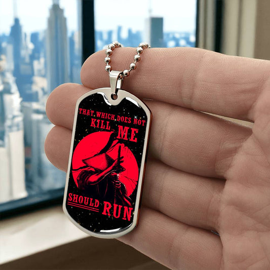 Samurai - That Which Does Not Kill Me - Should Run - Bushido - Katana - Ronin - Galaxy - Black Dog Tag - Samurai Dog Tag - Military Ball Chain - Luxury Dog Tag