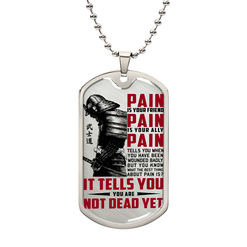 Samurai - PAIN - You Are Not Dead Yet 2 - Bushido - Katana - Ronin - Samurai Dog Tag - Military Ball Chain - Luxury Dog Tag
