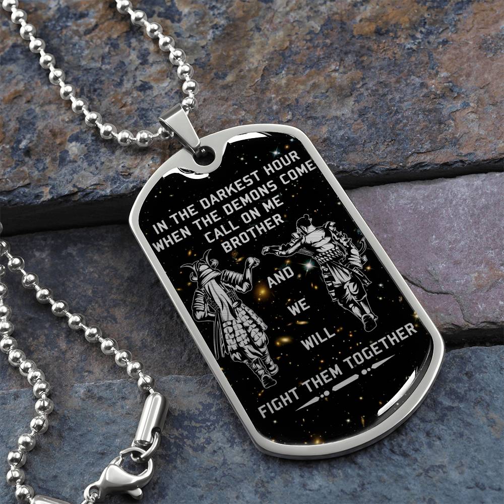 Samurai - Call On me Brother - Bushido - Katana - Ronin - Miyamoto Musashi - Galaxy - Black Dog Tag - Samurai Dog Tag - Military Ball Chain - Luxury Dog Tag