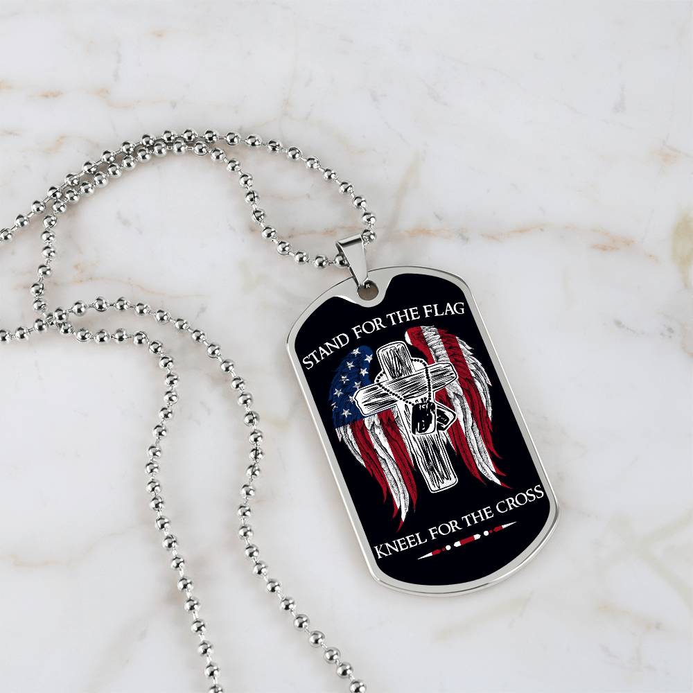 Soldier - Stand For The Flag - Kneel For The Cross - Army - Marine - Black Dog Tag - Soldier Dog Tag - Military Ball Chain - Luxury Dog Tag