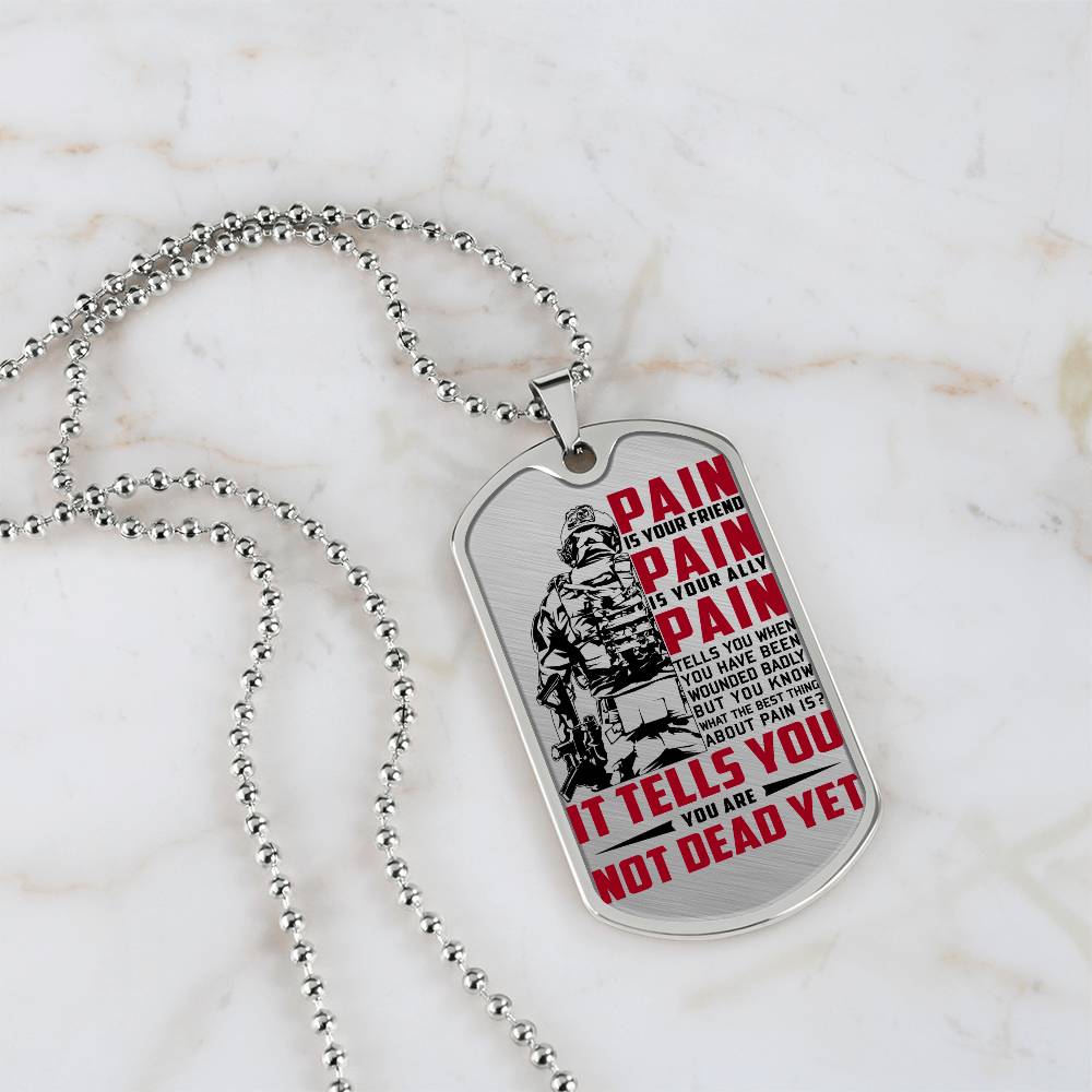 Soldier - PAIN - You Are Not Dead Yet - Army - Marine - Soldier Dog Tag - Military Ball Chain - Luxury Dog Tag