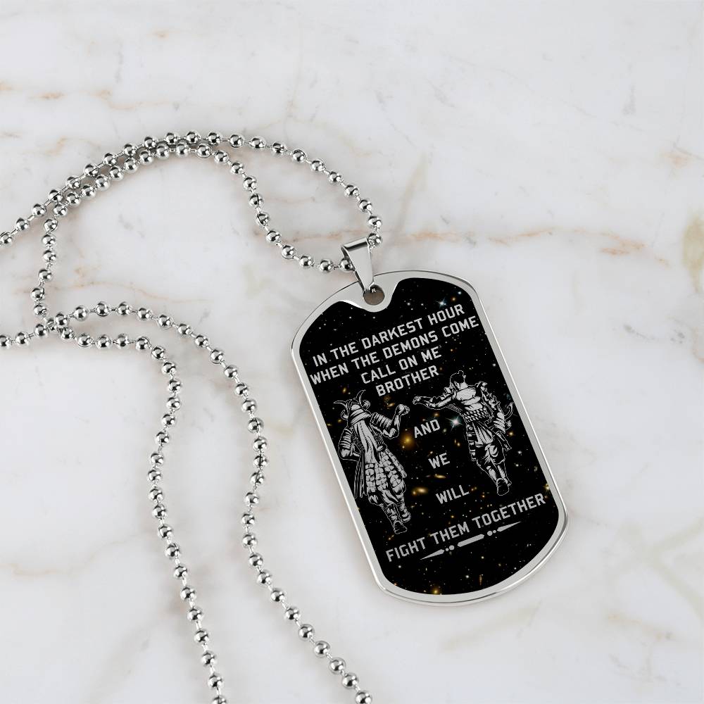 Samurai - Call On me Brother - Bushido - Katana - Ronin - Miyamoto Musashi - Galaxy - Black Dog Tag - Samurai Dog Tag - Military Ball Chain - Luxury Dog Tag