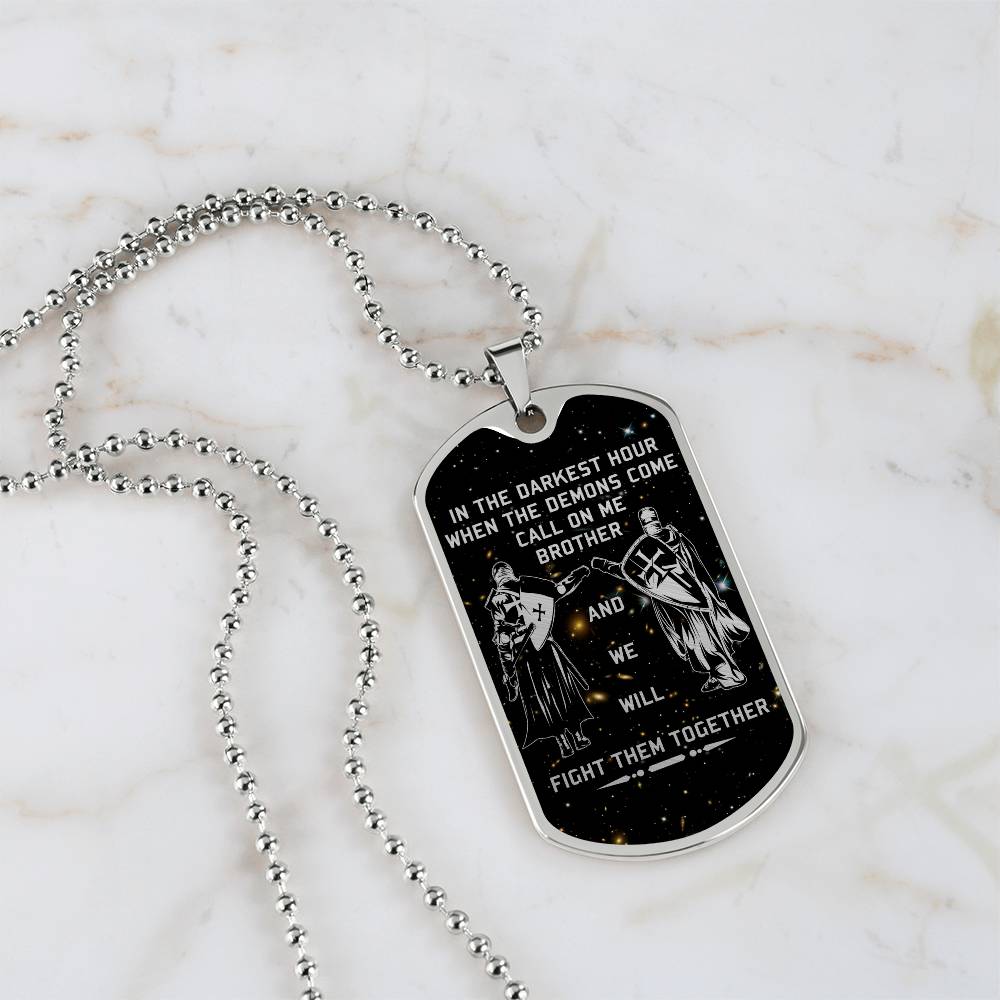 Knight Templar - Call On Me Brother - Galaxy - Black Dog Tag - Knight Templar Dog Tag - Military Ball Chain - Luxury Dog Tag