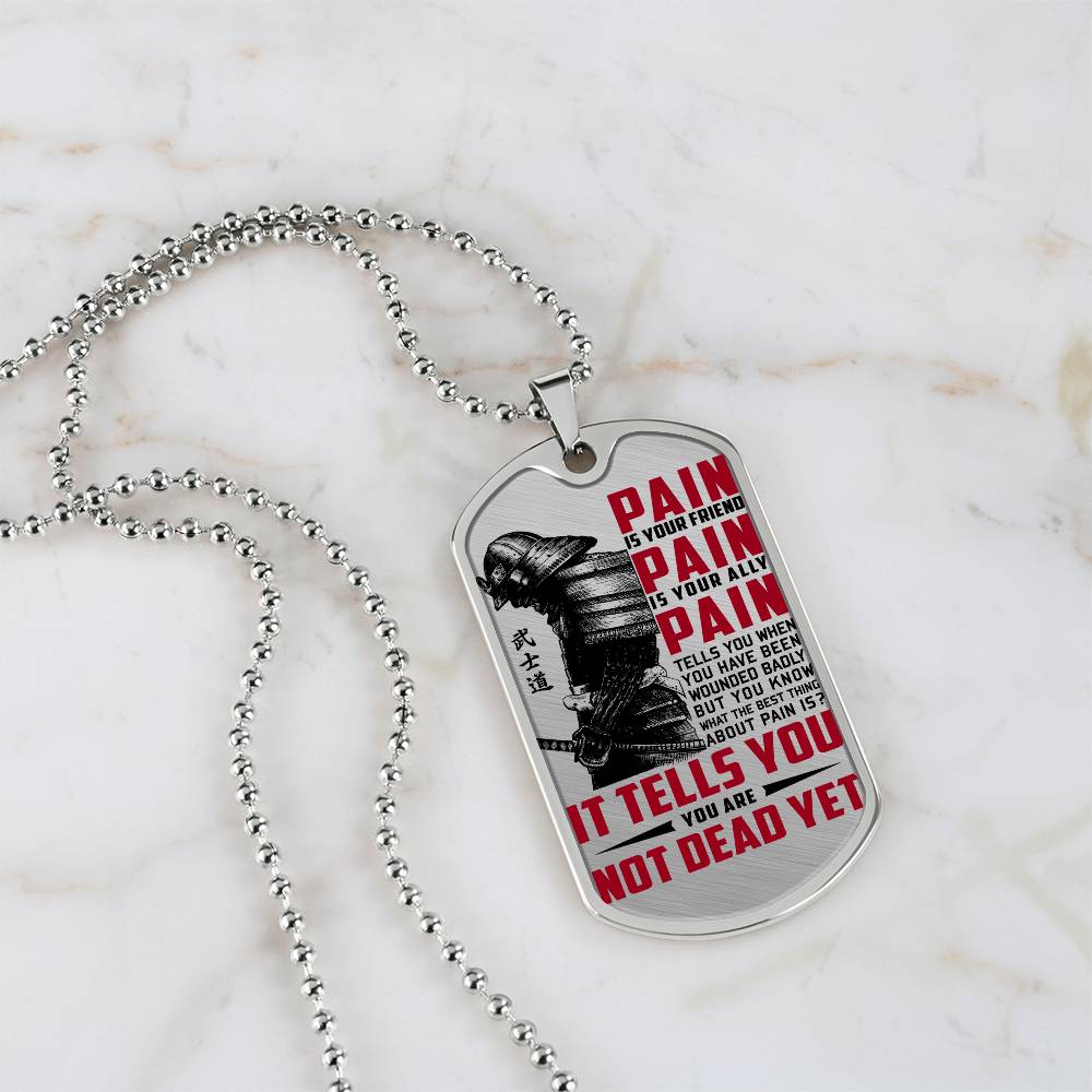 Samurai - PAIN - You Are Not Dead Yet 2 - Bushido - Katana - Ronin - Samurai Dog Tag - Military Ball Chain - Luxury Dog Tag