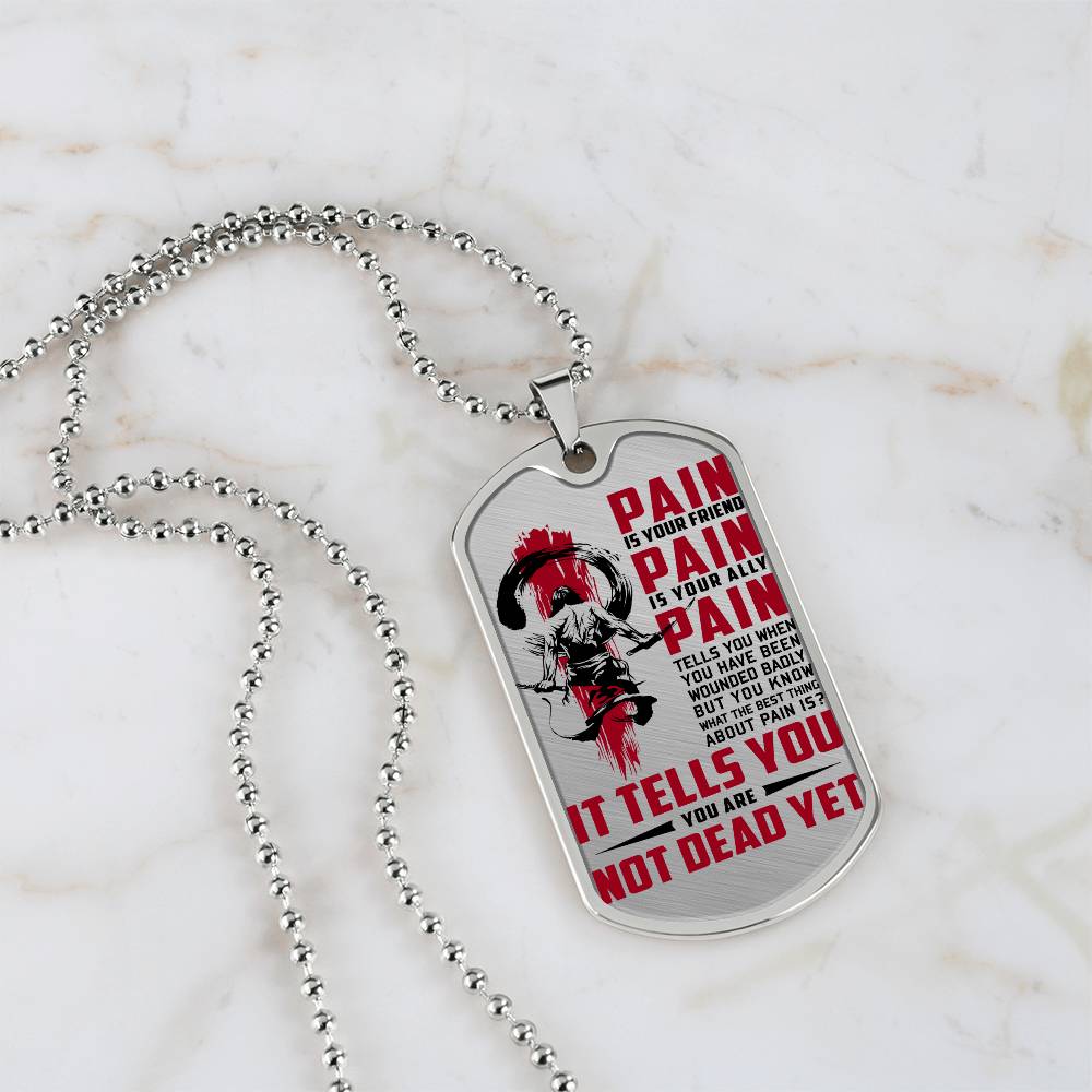 Samurai - PAIN - You Are Not Dead Yet - Bushido - Katana - Ronin - Samurai Dog Tag - Military Ball Chain - Luxury Dog Tag
