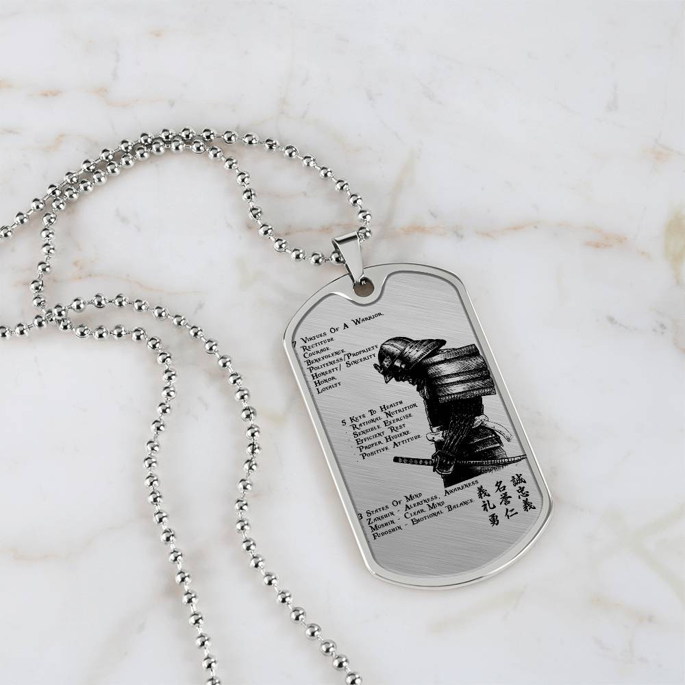 Samurai - 7 5 3 CODE - Bushido - Katana - Ronin - Samurai Dog Tag - Military Ball Chain - Luxury Dog Tag