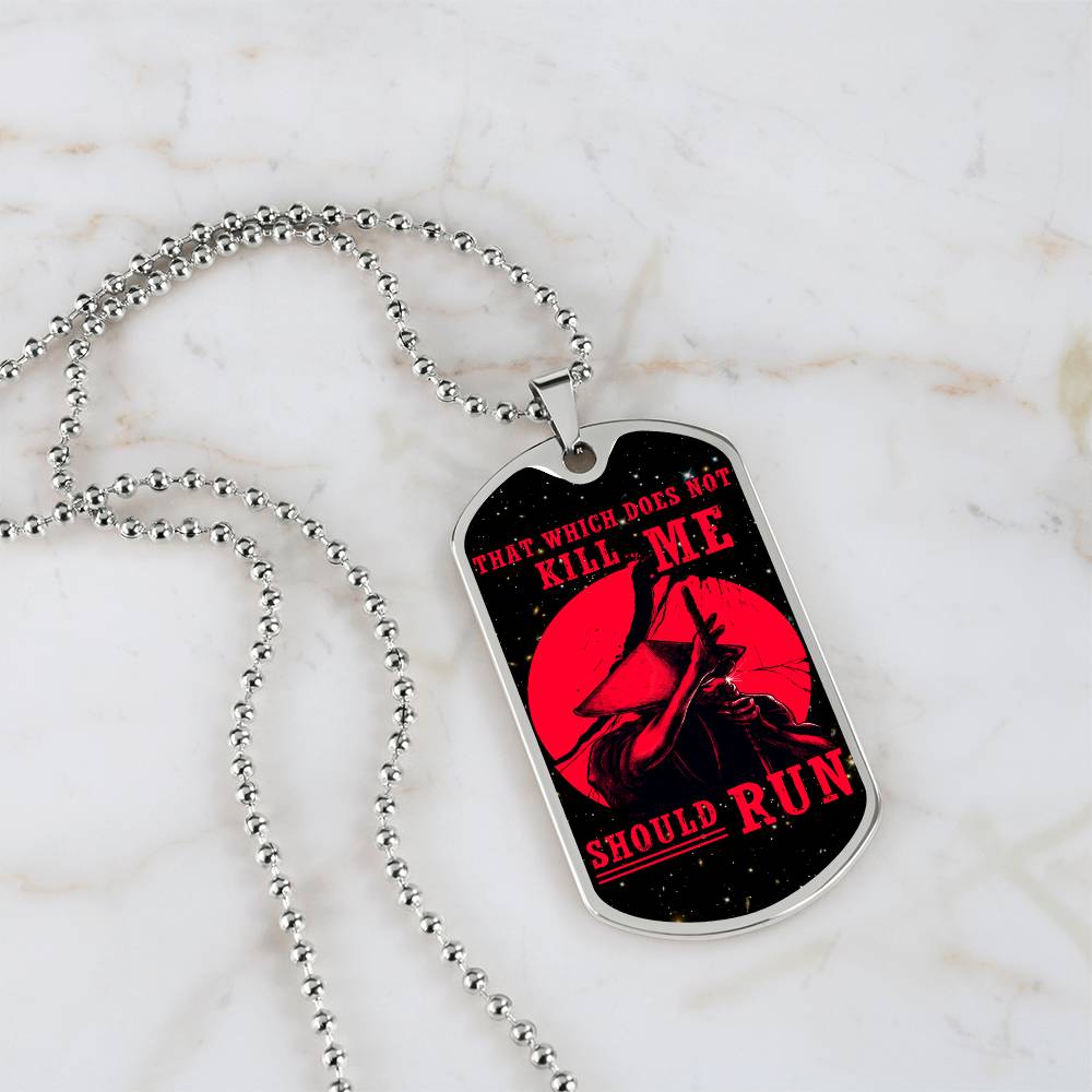 Samurai - That Which Does Not Kill Me - Should Run - Bushido - Katana - Ronin - Galaxy - Black Dog Tag - Samurai Dog Tag - Military Ball Chain - Luxury Dog Tag