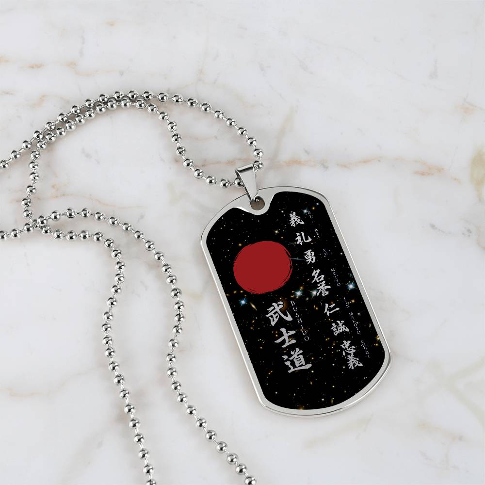 Samurai - The Seven Virtures Of Bushido - Bushido - Katana - Ronin - Galaxy - Black Dog Tag - Samurai Dog Tag - Military Ball Chain - Luxury Dog Tag