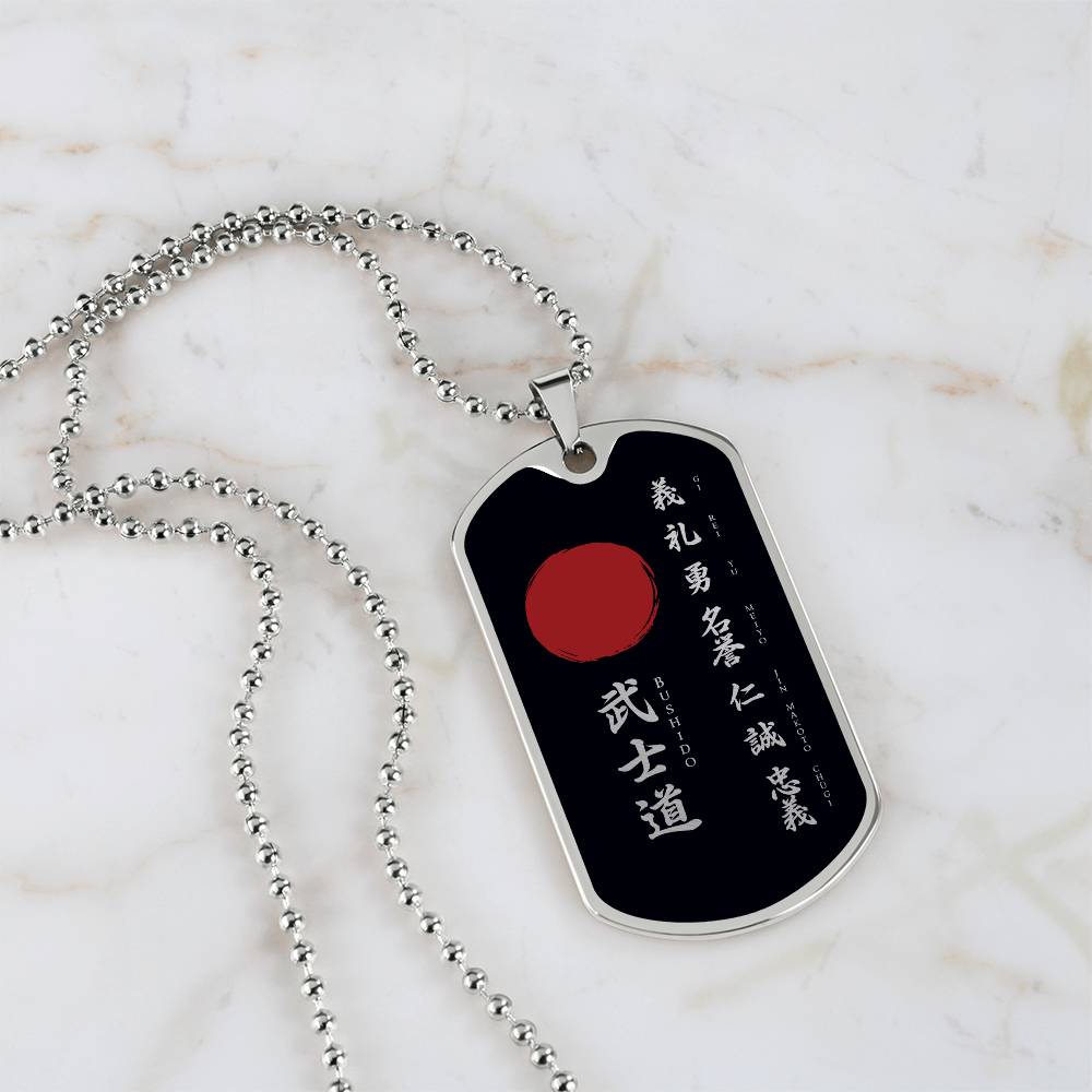 Samurai - The Seven Virtures Of Bushido - Bushido - Katana - Ronin - Black Dog Tag - Samurai Dog Tag - Military Ball Chain - Luxury Dog Tag