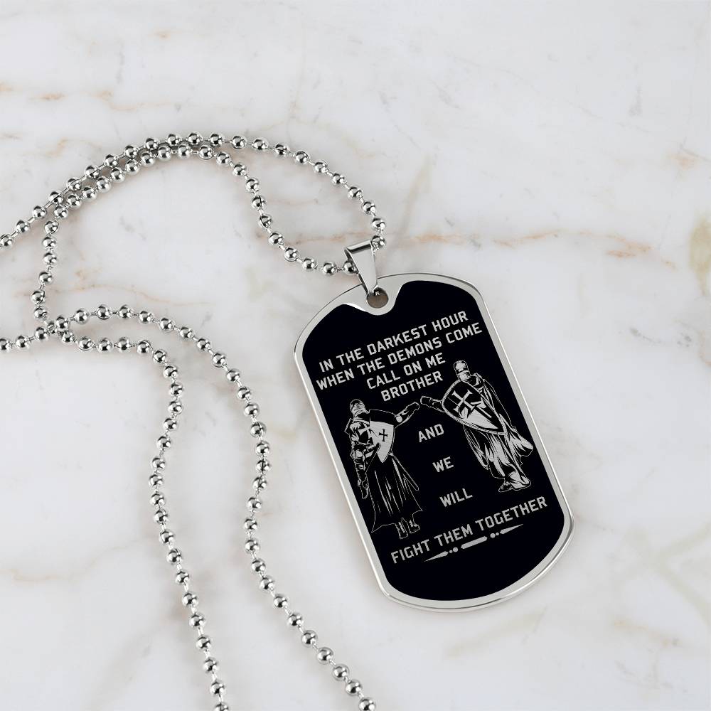 Knight Templar - Call On Me Brother - Black Dog Tag - Knight Templar Dog Tag.png - Military Ball Chain - Luxury Dog Tag