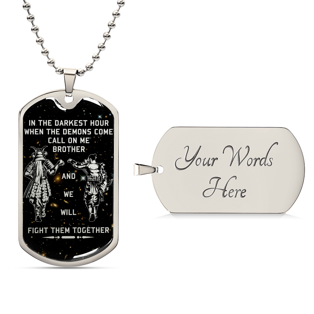 Samurai - Call On me Brother - Bushido - Katana - Ronin - Miyamoto Musashi - Galaxy - Black Dog Tag - Samurai Dog Tag - Military Ball Chain - Luxury Dog Tag