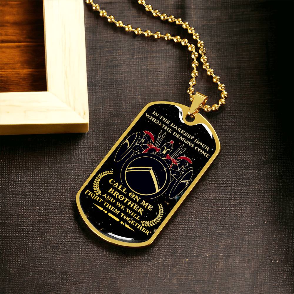 Warrior - Call On Me Brother - Sparta - Spartan - Galaxy - Black Dog Tag - Warrior Dog Tag - Military Ball Chain - Luxury Dog Tag