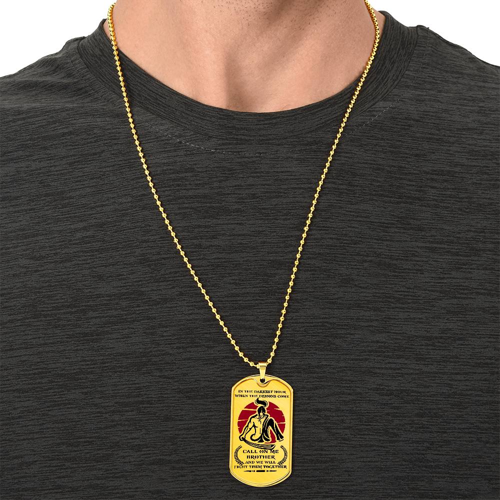 Samurai - Call On me Brother 2 - Bushido - Katana - Ronin - Miyamoto Musashi - Samurai Dog Tag - Military Ball Chain - Luxury Dog Tag