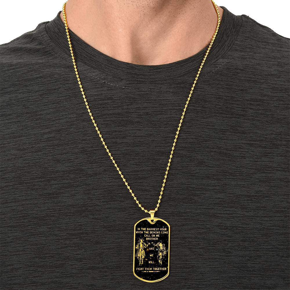 Samurai - Call On me Brother - Bushido - Katana - Ronin - Miyamoto Musashi - Galaxy - Black Dog Tag - Samurai Dog Tag - Military Ball Chain - Luxury Dog Tag