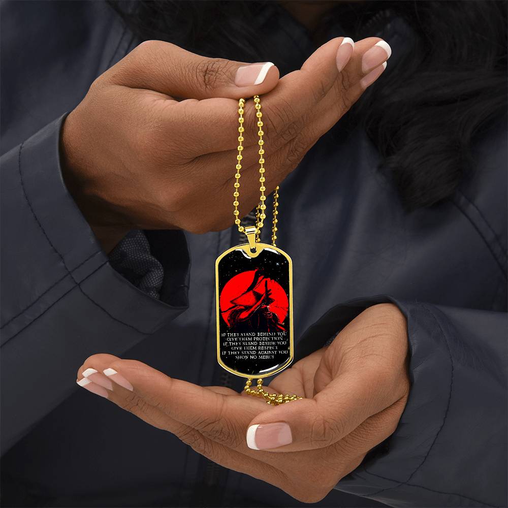 Samurai - IF - Show No Mercy - Bushido - Katana - Ronin - Galaxy - Black Dog Tag - Samurai Dog Tag - Military Ball Chain - Luxury Dog Tag