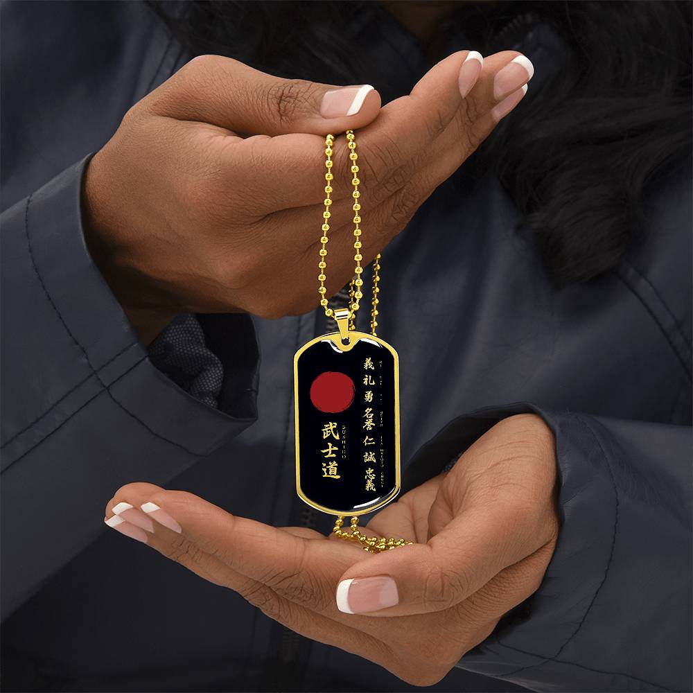 Samurai - The Seven Virtures Of Bushido - Bushido - Katana - Ronin - Black Dog Tag - Samurai Dog Tag - Military Ball Chain - Luxury Dog Tag