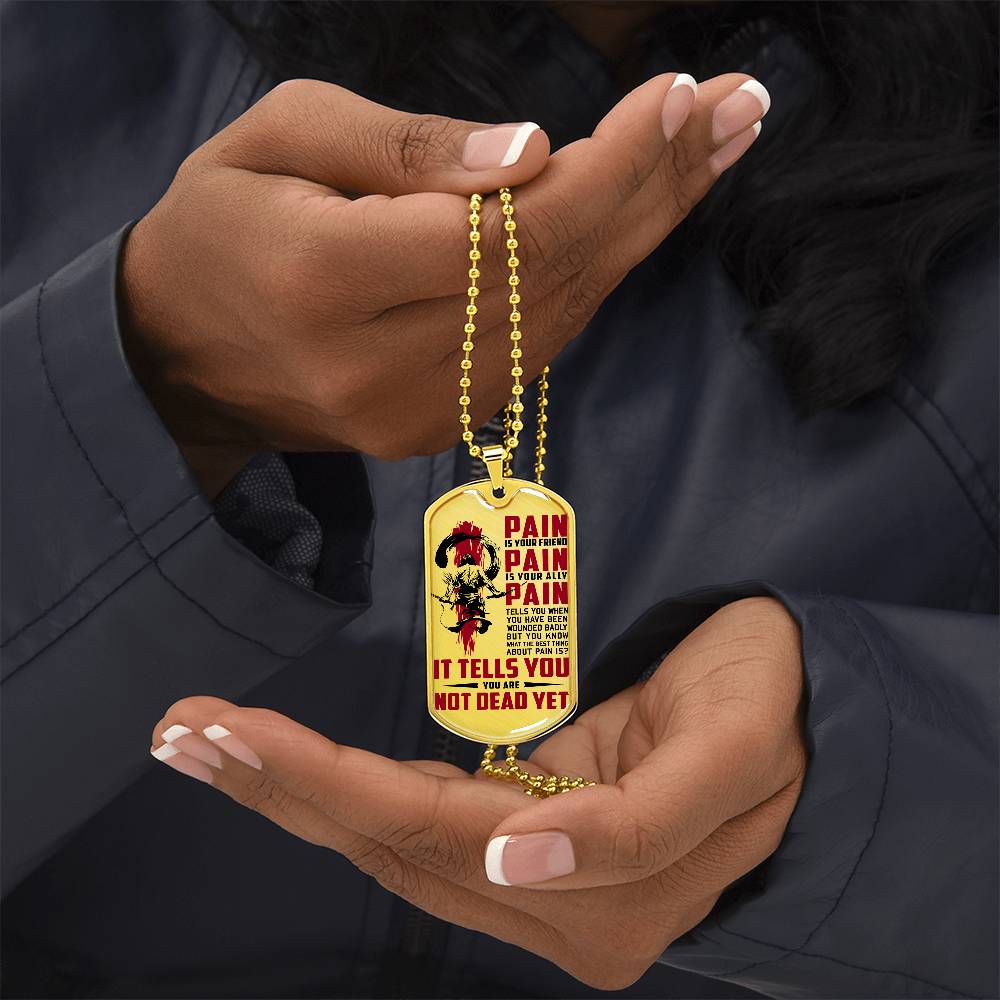 Samurai - PAIN - You Are Not Dead Yet - Bushido - Katana - Ronin - Samurai Dog Tag - Military Ball Chain - Luxury Dog Tag