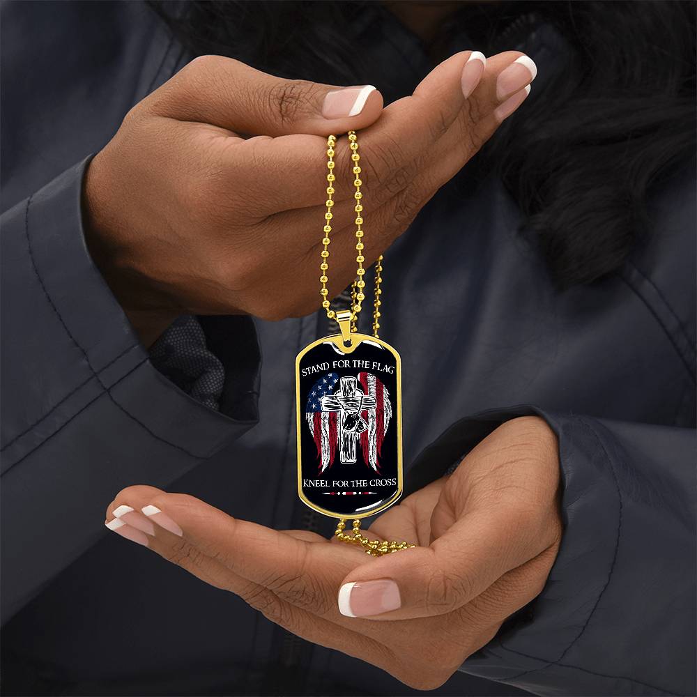 Soldier - Stand For The Flag - Kneel For The Cross - Army - Marine - Black Dog Tag - Soldier Dog Tag - Military Ball Chain - Luxury Dog Tag