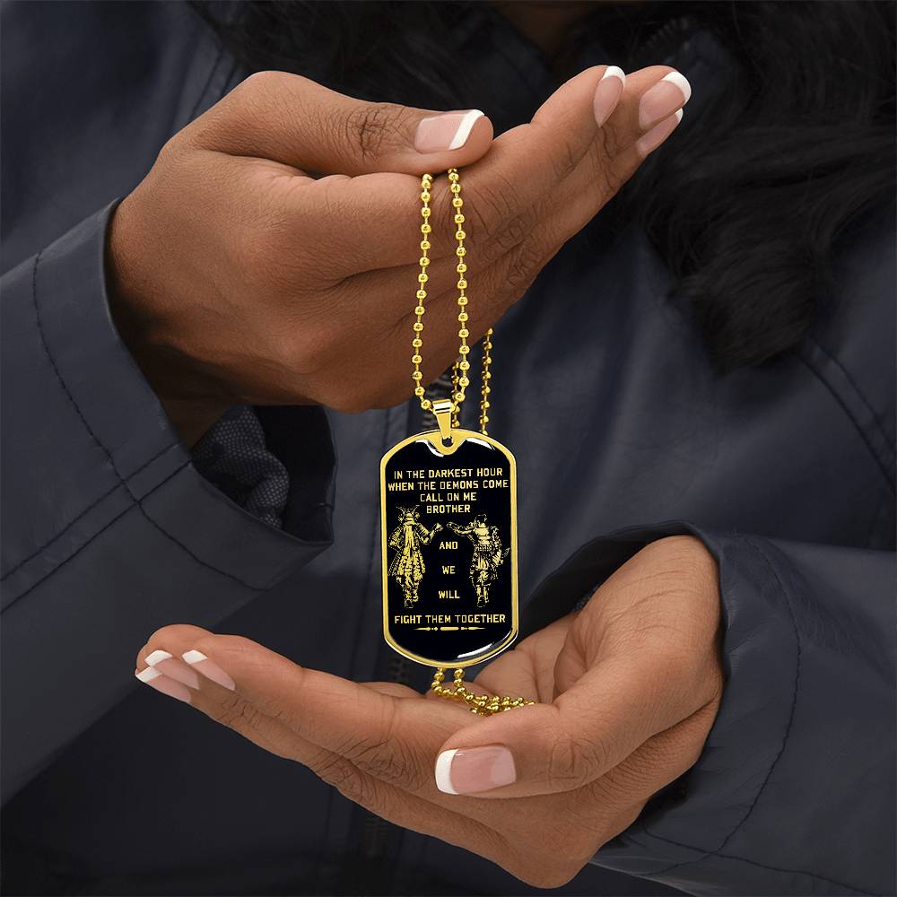 Samurai - Call On me Brother - Bushido - Katana - Ronin - Miyamoto Musashi - Black Dog Tag - Samurai Dog Tag - Military Ball Chain - Luxury Dog Tag