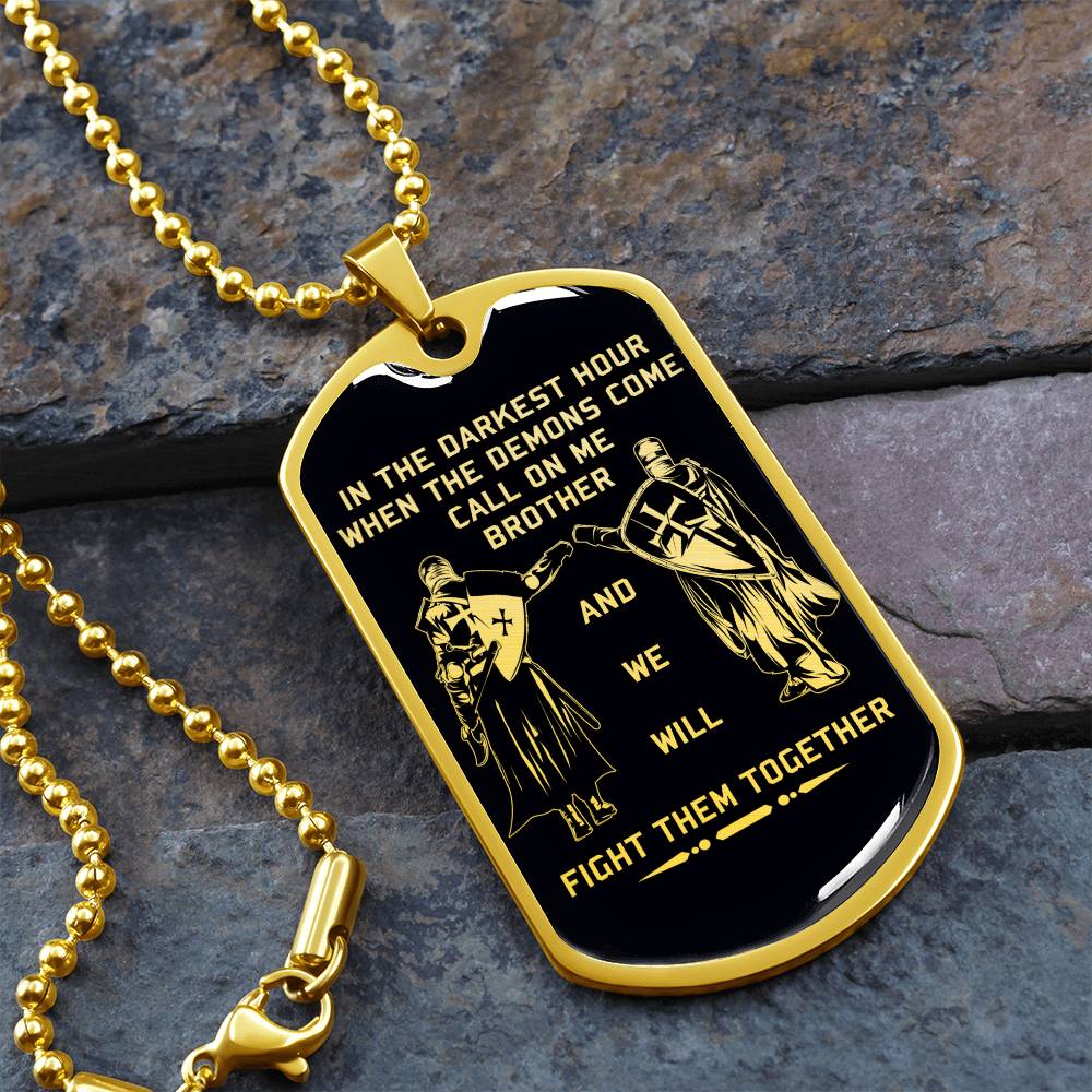 Knight Templar - Call On Me Brother - Black Dog Tag - Knight Templar Dog Tag.png - Military Ball Chain - Luxury Dog Tag